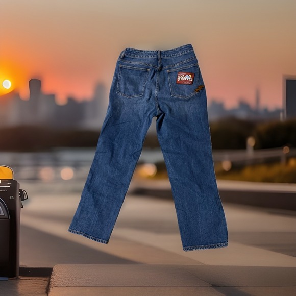 PacSun Denim - PacSun High Waisted Jeans Retro Road Trip Patches "Los Angeles,‎ Taco Size 30